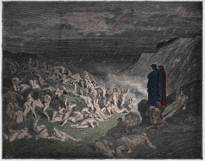 Inferno, Canto 14 : Les violents, tourmentés sous une pluie de feu, illustration de 