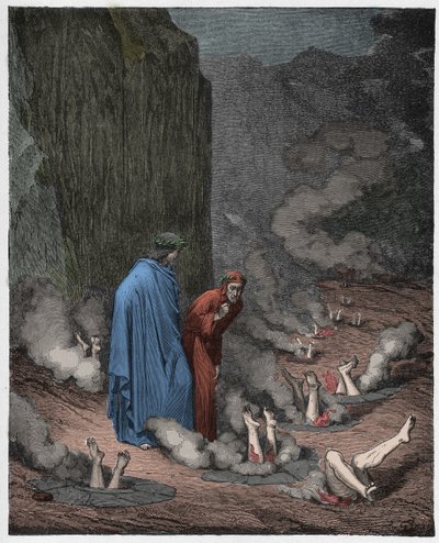 Inferno, Chant 19 : Dante réprimande le pape Nicolas III - Gustave Dore