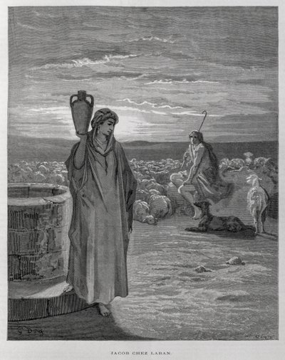 Jacob voit Rachel au puits de la maison de Laban, Illustration de la Bible de Doré - Gustave Dore