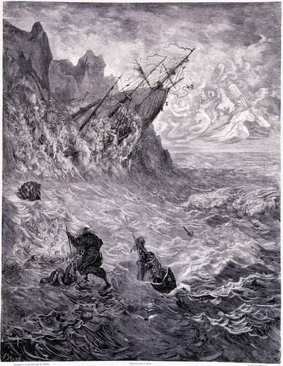 Je traverse les mers... planche X - Illustration par Gustave Doré (1832-1883), pour La légende du Juif errant par Pierre Dupont, édition Librairie du Magasin Pittoresque, Paris 1862 - Gustave Dore