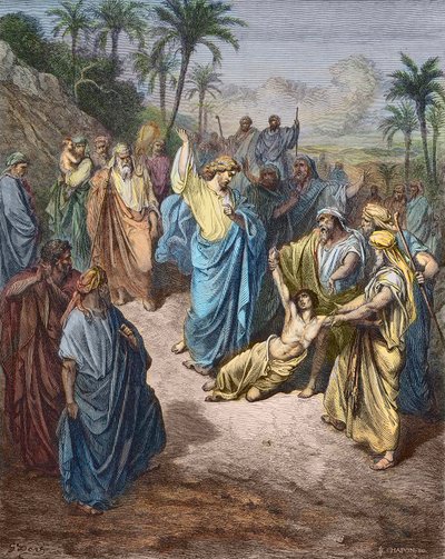 Jésus guérissant le lunatique - Gravure en couleur d