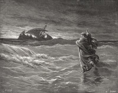 Jésus marchant sur la mer, Jean 6:19-21, illustration de 