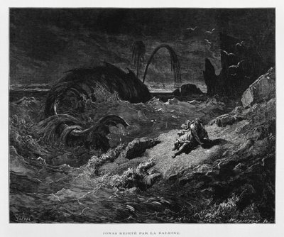 Jonas rejeté sur la terre ferme par la baleine, Illustration de la Bible de Doré - Gustave Dore