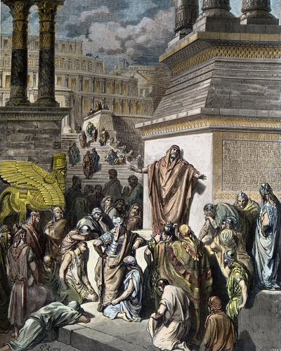 Jonas exhorte les Ninivites à la pénitence - Jonas encourage les Ninivites à faire pénitence - illustration de 
