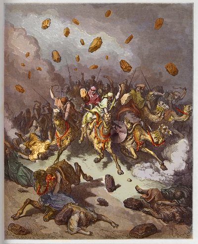 Victoire de Josué sur les Amorites - gravure dans « La Bible illustrée » par Gustave Doré (1832-1883) - Gravure de « La Bible de Doré » - Gustave Dore