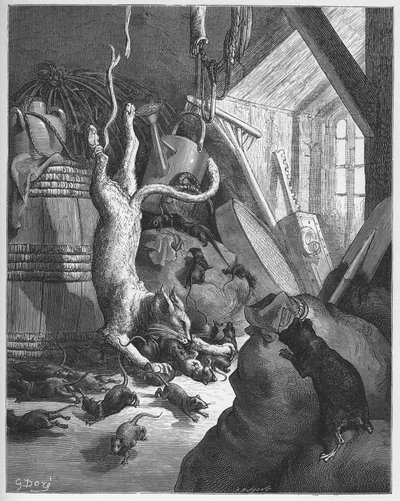 Le chat et un vieux rat - des "Fables" de Jean de La Fontaine - Gustave Dore