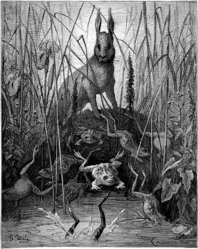 Le lièvre et les grenouilles : fable de Jean de La Fontaine illustrée par Gustave Doré - Gustave Dore