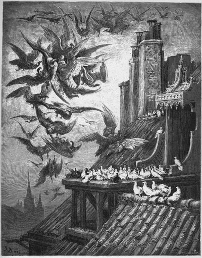 Les vautours et les pigeons - des "Fables" de Jean de La Fontaine - Gustave Dore