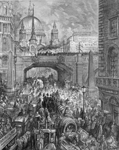 Ludgate Hill - Un embouteillage dans la rue, 1872 - Gustave Dore