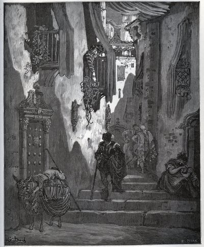 Luscinde envoie un billet à Cardenio - de « Don Quichotte de la Manche » par Miguel Cervantes (1547-1616) - Gravure sur bois d