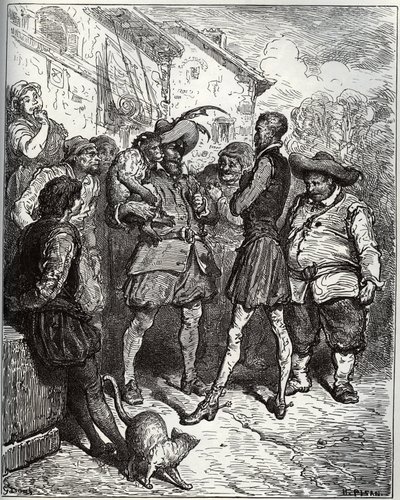 Maese Pedro et le singe devin - de «Don Quichotte de la Manche» par Miguel Cervantes (1547-1616) - Gravure sur bois d