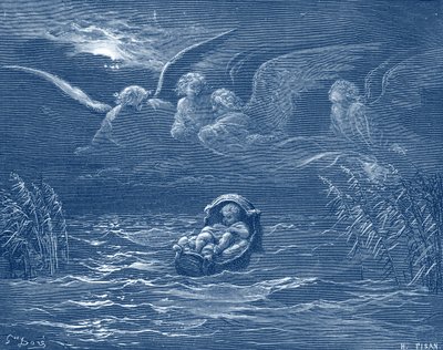 Moïse sur le Nil (gravure par Doré) - Bible - Gustave Dore