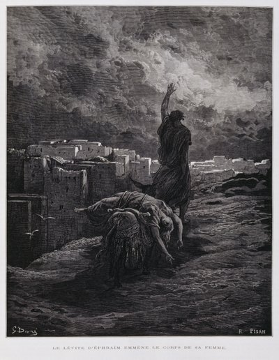 Outrage à Guibea, le Lévite emporte sa concubine morte, Illustration de la Bible de Doré - Gustave Dore