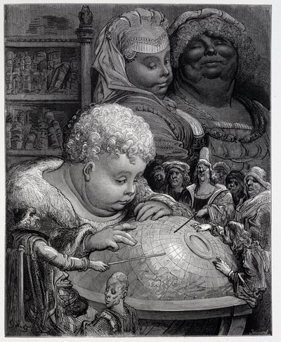 Pantagruel suivant un cours de géographie - dans « Gargantua » par Rabelais, ill. Gustave Doré - Gustave Dore