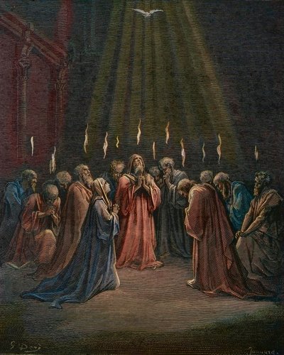 Pentecôte - Pentecôte (venue du Saint-Esprit) - Pentecôte, la descente du Saint-Esprit, gravure de Gustave Doré - coloration ultérieure - Gustave Dore