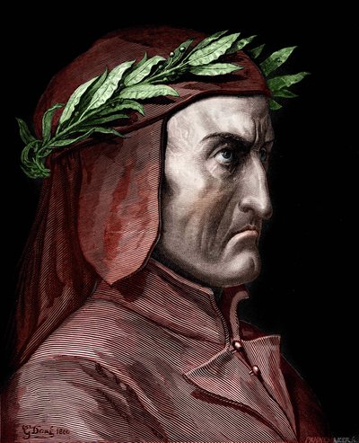 Portrait de Dante Alighieri (1265-1321), écrivain italien. Gravure par Gustave Doré de 1860 - Gustave Dore