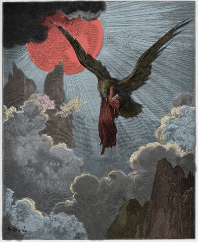 Purgatorio, Chant 9 : Dante, dans un rêve, est emporté par un aigle, illustration de "La Divine Comédie" de Dante Alighieri, 1885 - Gustave Dore