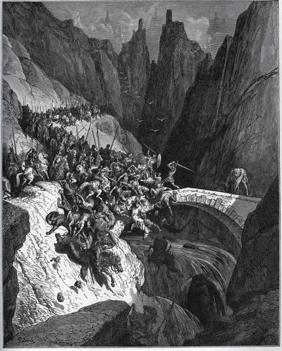 Récit des exploits du chevalier Diego Garcia de Paredes - de "Don Quichotte de la Manche" par Miguel Cervantes - Gravure sur bois d