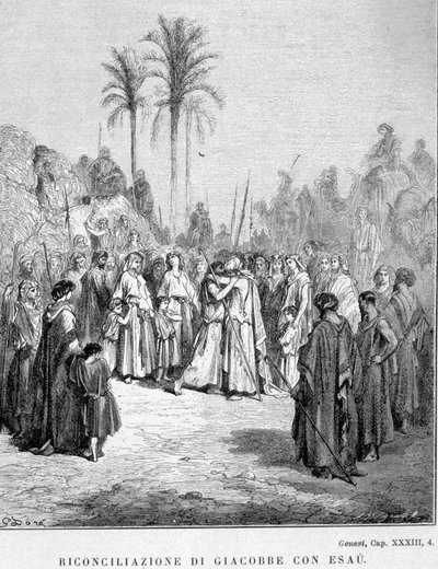 Réconciliation de Jacob et Ésaü. Genèse, XXXIII, 4. Illustration de Gustave Doré. - Gustave Dore