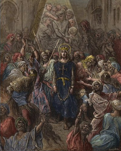 Saint Louis fait prisonnier à Mansoura, lors de la 7e croisade en 1250 - Le roi Louis IX (1214-70) prisonnier en Égypte - gravure de Gustave Doré - de l