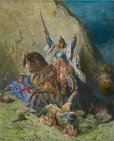 Saladin le Magnifique - Roi Saladin (1138-1193) (Salah al Din Yusuf al-Ayyubi) commandant des forces musulmanes contre les croisades - gravure en couleur du XIXe siècle par Gustave Doré - de l