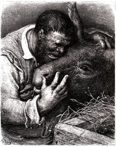Sancho Panza pleure en embrassant son âne - Gustave Dore