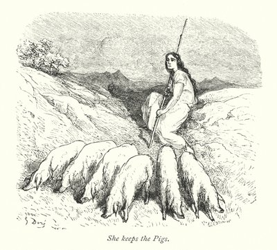 Elle garde les cochons (gravure) - Gustave Dore
