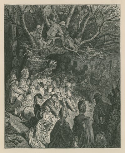 Spectateurs regardant une course de bateaux depuis une rive - Gustave Dore