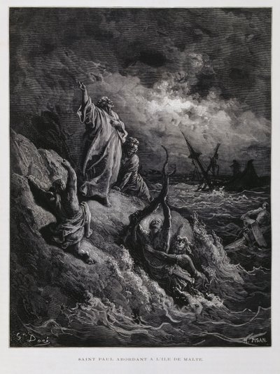 Saint Paul débarquant à Malte, Illustration de la Bible de Doré - Gustave Dore