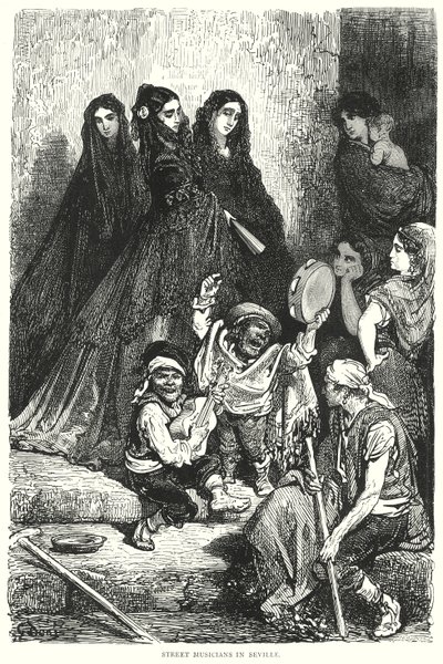 Musiciens de rue à Séville (gravure) - Gustave Dore