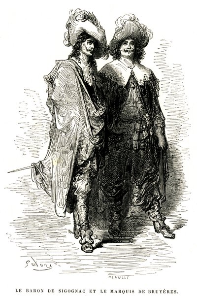 Le Baron de Sigognac et le Marquis de Bruyères. Gravure par Gustave Doré illustrant le roman de Théophile Gautier "Le capitaine Fracasse", édition Charpentier 1863. - Gustave Dore