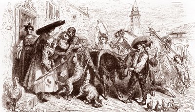Le Quichotte battu rentre chez lui Gravure de Gustave Doré (1832-1883) pour « L