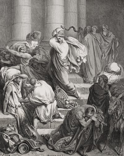 Les acheteurs et les vendeurs chassés du temple, Luc 19:45-46, illustration de 