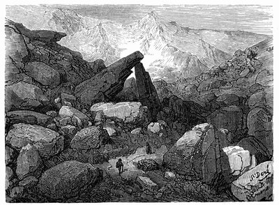 Le sentier du Chaos, menant au Cirque de Gavarnie : gravure de Gustave Doré illustrant le livre « Voyage aux Pyrénées d