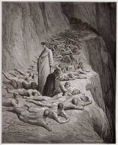 La Divine Comédie, Purgatoire, Chant 19: Les âmes des avares: Adrien V parle à Dante - Illustration de Gustave Doré - Gustave Dore