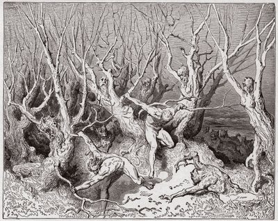 La Divine Comédie, Enfer, Chant 13 : Les suicidés fuient la forêt - par Dante Alighieri - Illustration par Gustave Doré - Gustave Dore