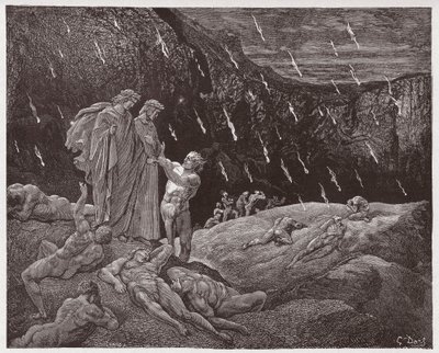 La Divine Comédie, Enfer, Chant 15 : Brunetto Latini aborde Dante (Illustration de Gustave Doré) - Gustave Dore
