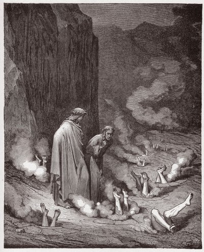 La Divine Comédie, Enfer, Chant 19: Dante réprimande le pape Nicolas III dans la quatrième bolgia - Illustration de Gustave Doré - Gustave Dore