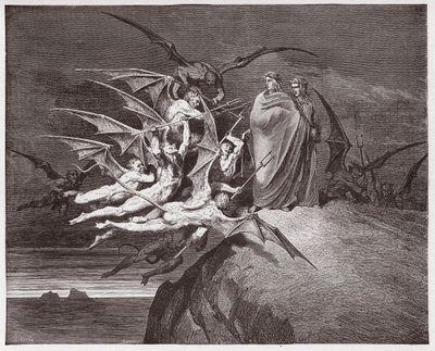 La Divine Comédie, Enfer, Chant 21 : Les démons menacent Virgile (Illustration de Gustave Doré) - Gustave Dore