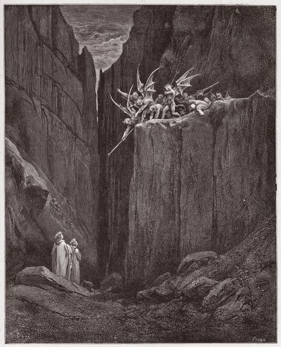La Divine Comédie, Enfer, Chant 23 : Les poètes échappent aux démons de la cinquième bolgia (Illustration de Gustave Doré) - Gustave Dore