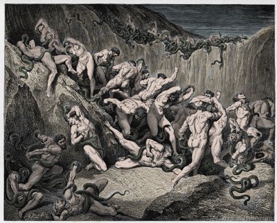 La Divine Comédie, Enfer, Chant 24 : Les voleurs tourmentés par des serpents - par Dante Alighieri - Illustration de Gustave Doré - Gustave Dore