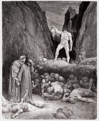 La Divine Comédie, Inferno, Chant 28 : La tête coupée de Bertrand de Born parle à Dante - par Dante Alighieri (1265-1321) - Illustration de Gustave Doré (1832-1883). - Gustave Dore
