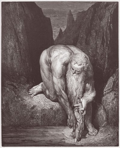La Divine Comédie, Inferno, Chant 31 : Le géant Antée descend Dante et Virgile dans le dernier cercle - par Dante Alighieri (1265-1321) - Illustration par Gustave Doré (1832-1883) - Gustave Dore