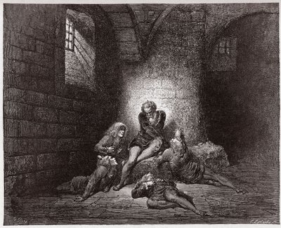La Divine Comédie, Inferno, Chant 33 : Ugolin et ses fils emmurés et affamés - par Dante Alighieri (1265-1321) - Illustration de Gustave Doré (1832-1883). - Gustave Dore