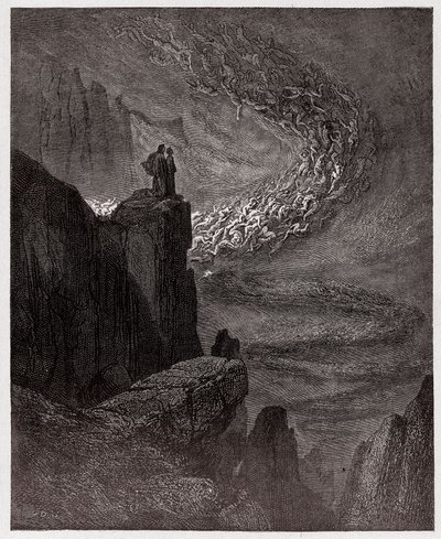 La Divine Comédie, Inferno, Chant 5 : Minos juge les transgressions et envoie les âmes - par Dante Alighieri (1265-1321) - Illustration de Gustave Doré (1832-1883). - Gustave Dore