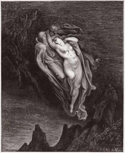 La Divine Comédie, Inferno, Chant 5 : Les âmes de Paolo et Francesca - par Dante Alighieri (1265-1321) - Illustration par Gustave Doré (1832-1883) - Gustave Dore