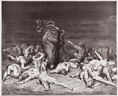 La Divine Comédie, Inferno, Chant 6 : Les gourmands battus par la pluie éternelle - par Dante Alighieri (1265-1321) - Illustration par Gustave Doré (1832-1883) - Gustave Dore