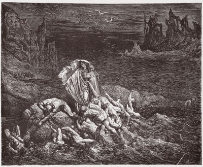 La Divine Comédie, Enfer, Chant 7: Virgile montre à Dante les âmes des coléreux dans le Styx - Illustration de Gustave Doré - Gustave Dore