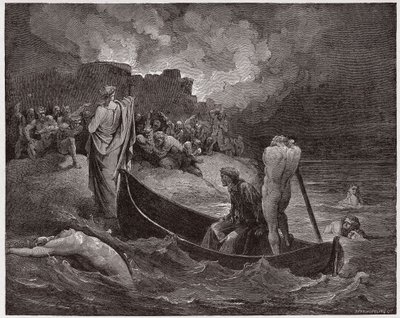 La Divine Comédie, Enfer, Chant 8: Virgile et Dante débarquent à la citadelle de Dis - Illustration de Gustave Doré - Gustave Dore