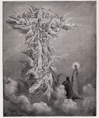 La Divine Comédie, Paradiso, Chant 14 : Dante et Béatrice voient les anges avec le Christ sur la croix - par Dante Alighieri (1265-1321) - Illustration par Gustave Doré (1832-1883) - Gustave Dore